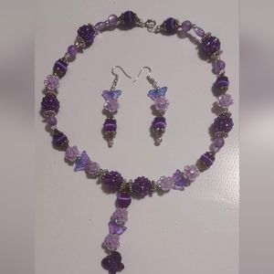 COPY - Hand crafted necklace and earrings set with a couple of color's of purpl…